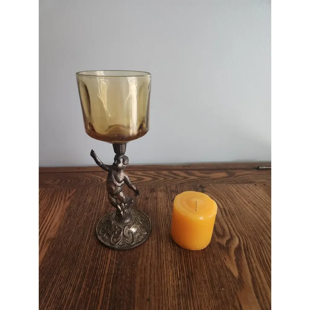Vtg MCM  Hollywood Regency Style Cherub Votive Brass Candle Holder 8
